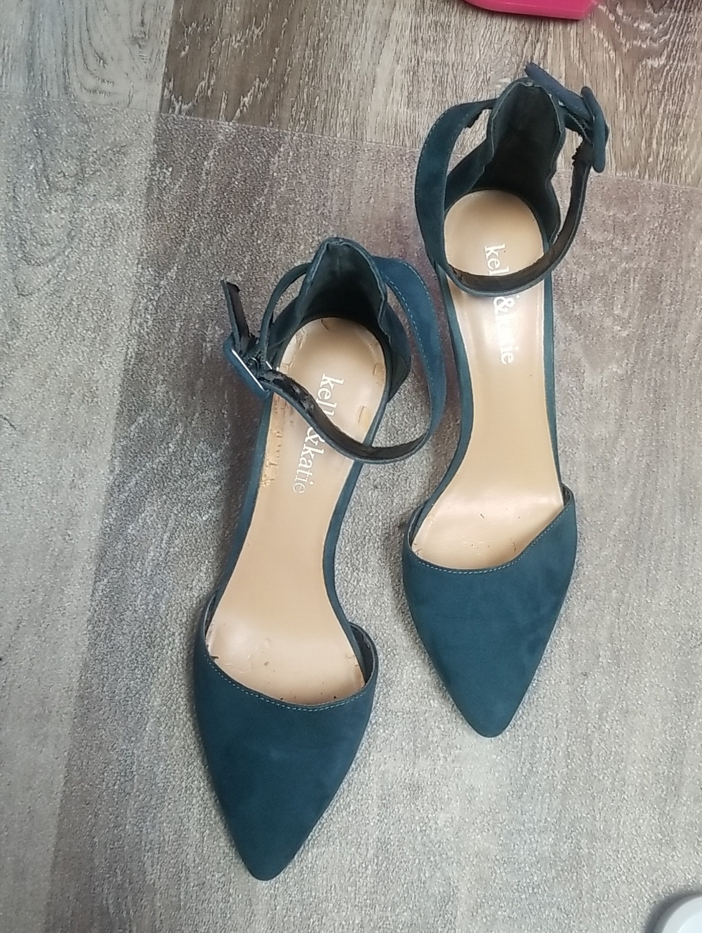 Kelly & Katie Teal Pointed-Toe Ankle Strap Heels